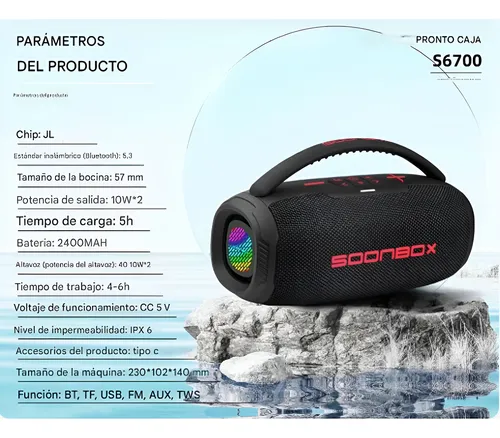 Parlante Soonbox Portátil Con Agarre Bluetooth Rgb Premium