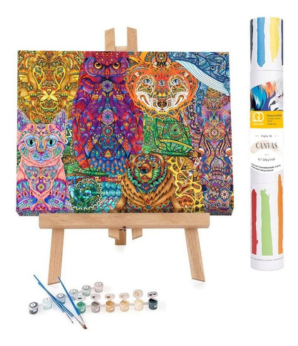 Cuadros Para Mandalas Animales Niños Canvas Kit C/ Pinturas 