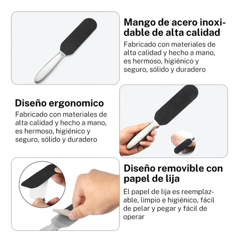 Lima De Pie De Manicura Profesional, Reutilizable, Acero Ino Plateado