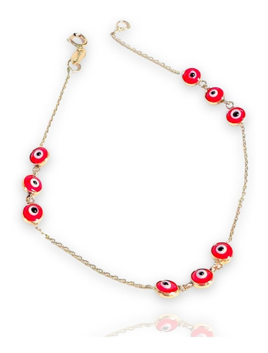 Pulsera Ojitos Rojos 18 Cm Oro 10k Ojo Turco Ojo Nazar