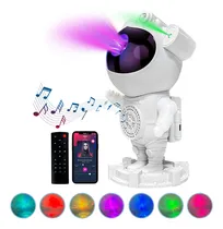 Comprar Astronauta Proyector Velador Con Parlante Dakota Galaxia Estrellas Lampara Luz Led Estéreo Control Remoto Estructura Blanca