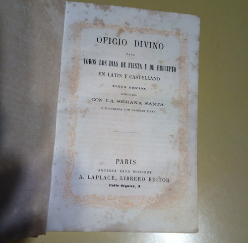Oficio Divino. Muy Antiguo Simil Marfil Labrado Año 1869 (Usado)