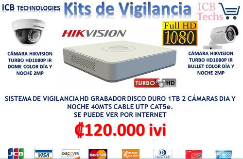 Sistema De Seguridad Hikvision 2 Cámaras Hd 1080p 1tb 40mts