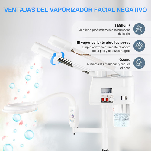 LOZAYI-Vaporizador Facial 3en1 Prof: Ozon+doblespray, Espejo/led
