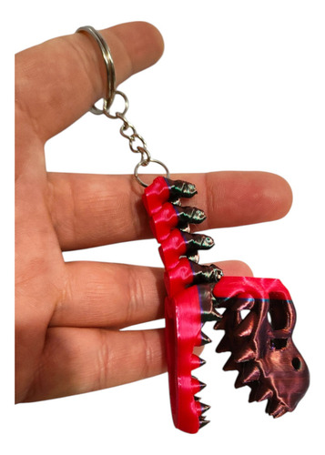 2 Llaveros Cabezas Dinosaurio T-rex Articulada Fiesta Color Set Rojo-azul