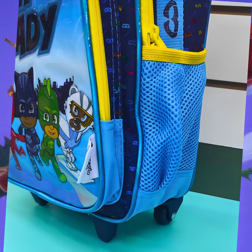 Mochila Escolar Heróis Do Poder Pj Mask Com Rodinhas E Alça Cor Azul