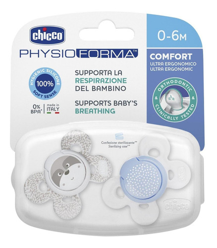 Imagen 2 de 7 de Chicco Chupones Physioforma Comfort Azul 0-6m 2 Pzas