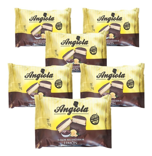 Alfajores De Chocolote Angiola Dulces Sin Tacc 50g Pack X6