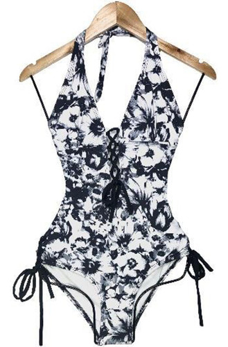 Trikini Entero Flor Estampado Negro Gl-30 Color Negro