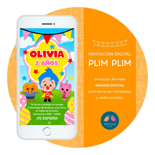 Invitación Digital Imagen - Plim Plim (modelo 3) - Niña