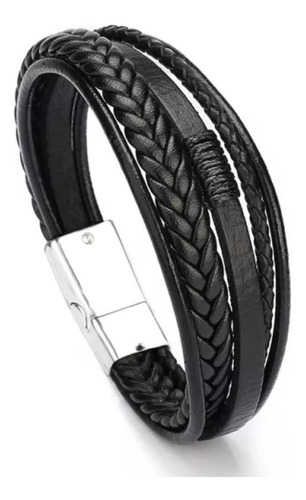 Brazalete Pulsera Manilla Hombre Cuero Trenzado  Acero