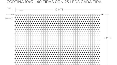 Imagen 4 de 4 de Cortina Led Vintage 10x3 Metros 1000 Luz Fija Ambar Cálido
