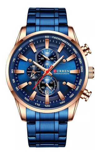 Relógio Quartzo Masculino Curren 8351 Azul E Dourado