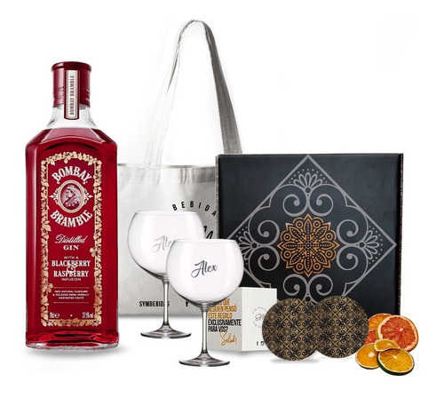 Kit Regalo Gin Bombay Bramble Box + 2 Copas Transparentes