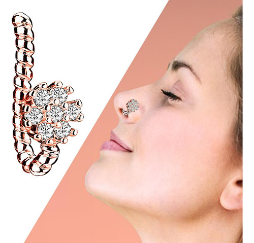 Anillos De Nariz Falsos 18g Aro Clip En La Nariz Oro Rosa
