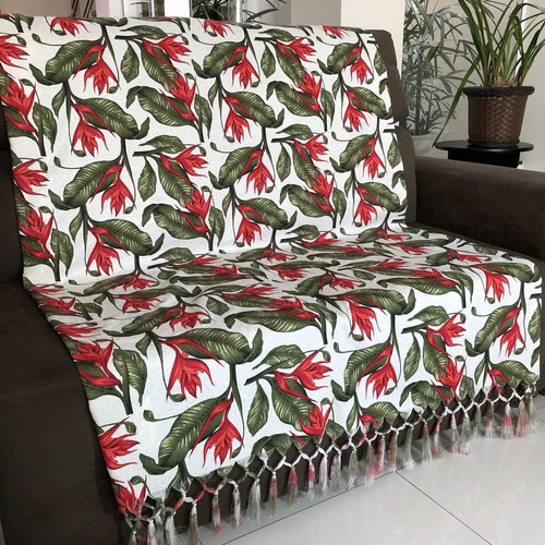 Manta Decorativa Jacquard Para Sofá 190x140cm Escolha Cor Flores Vermelhas Desenho