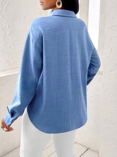 Top Camisero Ceñido Con Botones Y Solapa De Color Liso Para