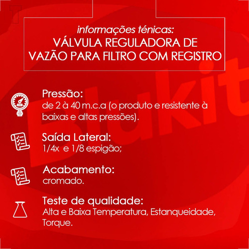 Válvula reductora de flujo Blukit de latón cromado con registro integrado