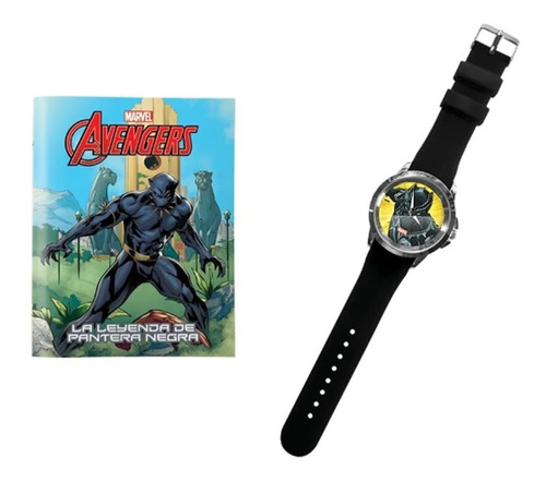 Imagen 1 de 4 de Reloj Marvel Pantera Negra + Libro / Licencia Oficial
