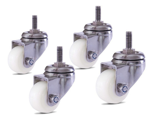 Imagem 1 de 5 de 4 Roda Aço Inox 50 Mm C/parafuso Rosca Sem Freio Roda Nylon