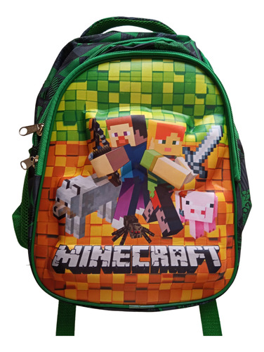 Mochila Minecraft Escolar/ 3 Cierres Colegio Niños/ Oficio