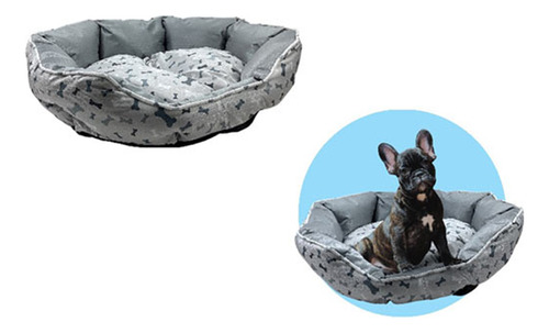 Cama Mascota Mediana 62x52x54cm Gris Huesitos Puppy&co