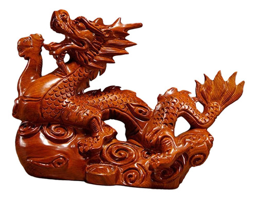 Estatua De Dragón Chino Tallada En Madera, Adorno Fengshui