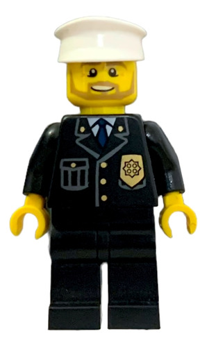 Lego Minifigura City Policia Con Gorra Blanca , Barba