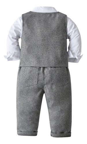 Conjunto Formal Para Niños Ropa De Fiesta Moño Niño Gris Oscuro 6-12 Meses