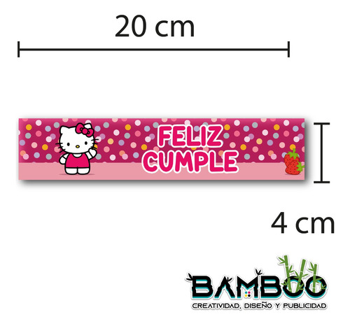 Etiquetas Hello Kitty Personalizadas Fiesta 20x4 - 60 Piezas