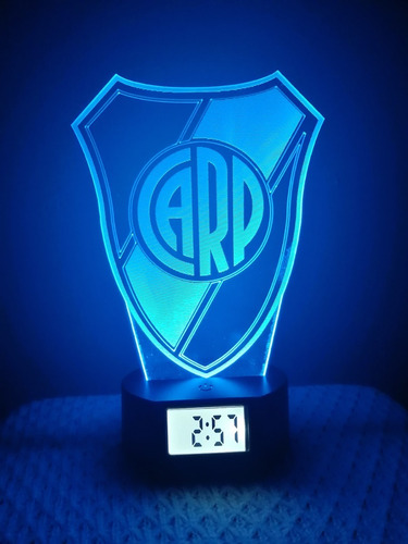 Lámpara 3d De River Plate Con Reloj Alarma 7 Col. Led