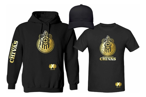 Kit Sudadera + Playera + Gorra Chivas Liga Mx Modelo Gold