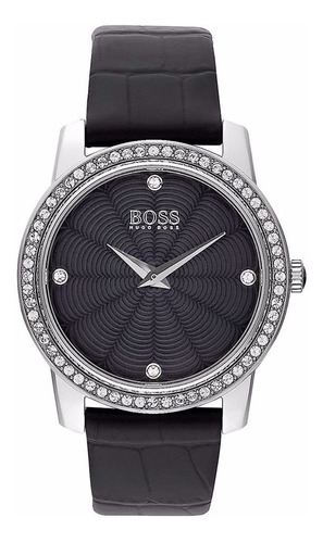 Reloj Dama Hugo Boss Malla De Cuero Negra Mod 1502352