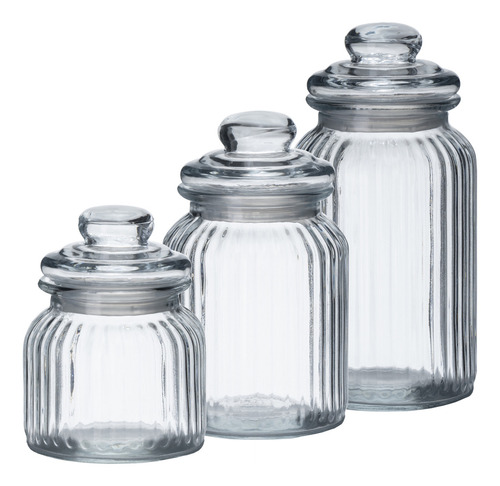 3 Canisters Contenedores De Comida Vidrio Con Tapa Glaze Color Transparente