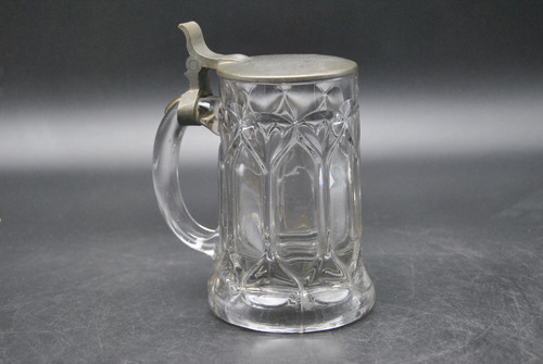 Antigua Jarra En Vidrio Grueso Con Tapa Metal Vintage Vieja (Usado)