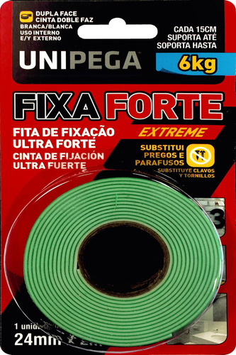 Fita Dupla Face Fixa Forte Extreme 24mm X 2m Até 6kg Unipega