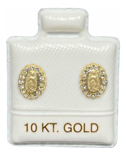 Arete Broquel Oro 10 Kt Virgen Con Piedras Gold Rush