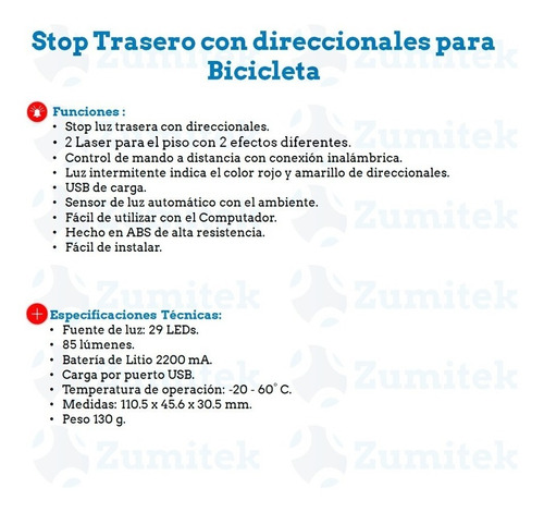 Luz Stop Trasero Bicicleta X5 Direccionales + Control