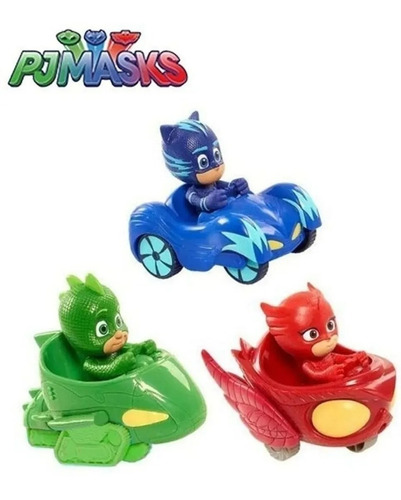 3 Carrinhos Roda Livre Pj Masks Menino Gato Corujita Lagarti