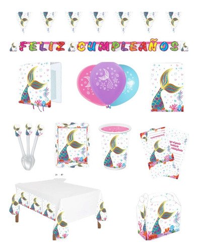 Kit Decoración Piñata Cola De Sirena Económica Con Globos