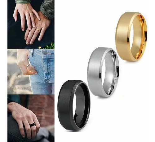 Imagen 5 de 9 de Anillo De Titanio Acero Inoxidable Minimalista Hombre 3pcs
