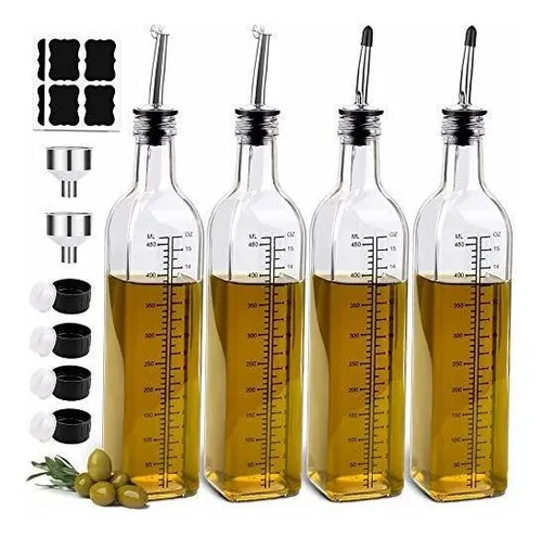 COOK WITH COLOR Dispensador De Botellas De Aceite De Oliva De Vidrio – Paquete De 2 – Vinagre De Aceite Y Vinagre De 17 Oz – Decantador De Jarra De Aceite