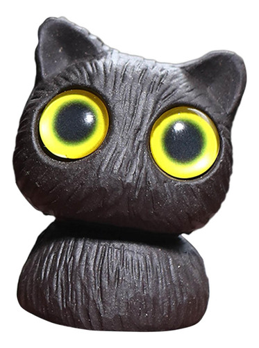 Estatua De Gato En Miniatura, Obra De Arte Ojos Amarillos