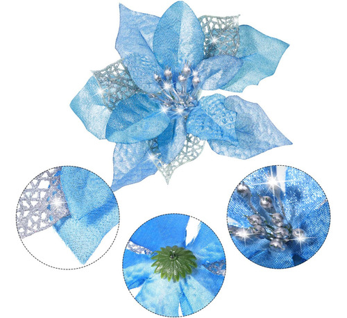 24 Piezas Glitter De Navidad Poinsettia Flores De Navidad Fl