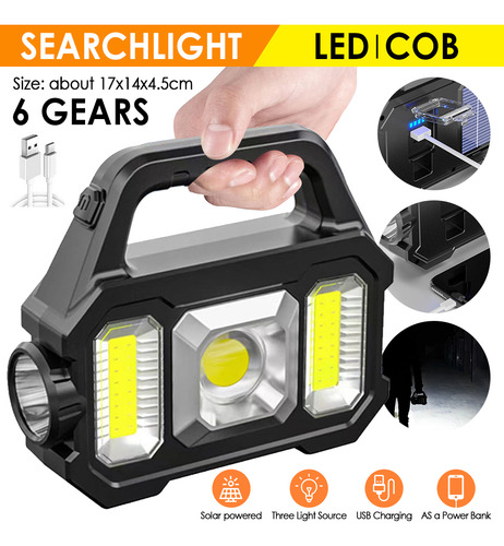Linterna De Carga Usb Solar Con Luz De Búsqueda Portátil