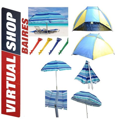 Sombrilla 2 Metros + Carpa Playera + Saca Arena + Fundas