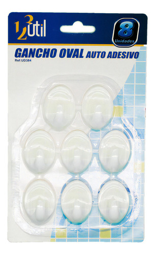 Cabide De Porta Gancho Adesivo Multiuso C/ 8 Peças Oval Cor Branco