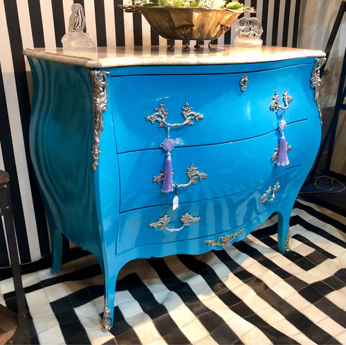 Imagen 4 de 9 de Comoda Estilo Luis Xv Turquesa Tiffany Restaurada A Nuevo
