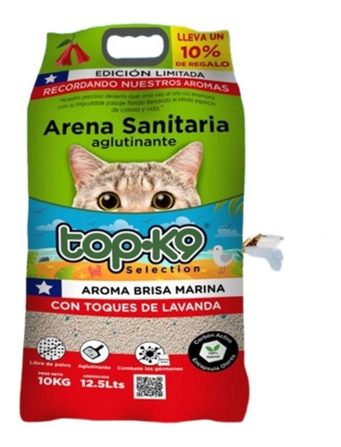 Arena Aglutinante Gato Top K9 10 Kg Brisa Marina Con Lavanda