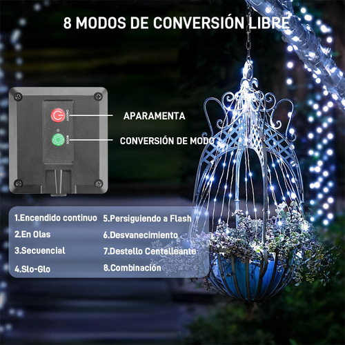 2pack 32m Exterior Solar String Lights 300 Led Jardín 8 Modo